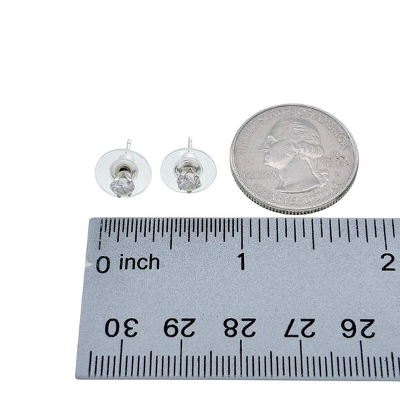 Vintage IBB Sterling Silver 925 4mm Round Cubic Zirconia Stud Earrings - Picture 2 of 3